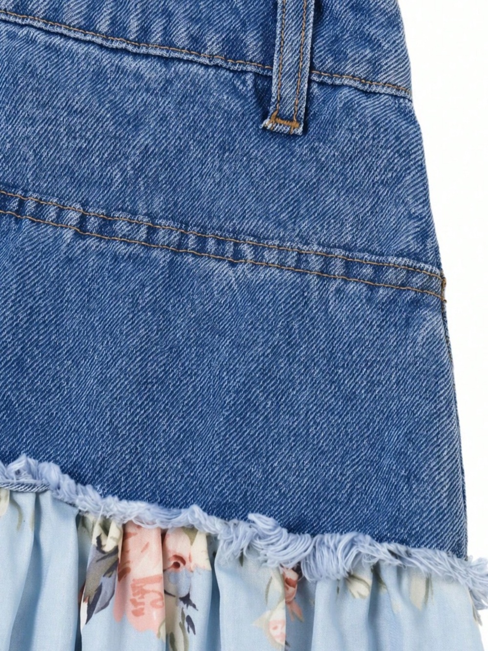 Boho Medium Wash floral Print Flowy Skirt - Picture 4 of 5